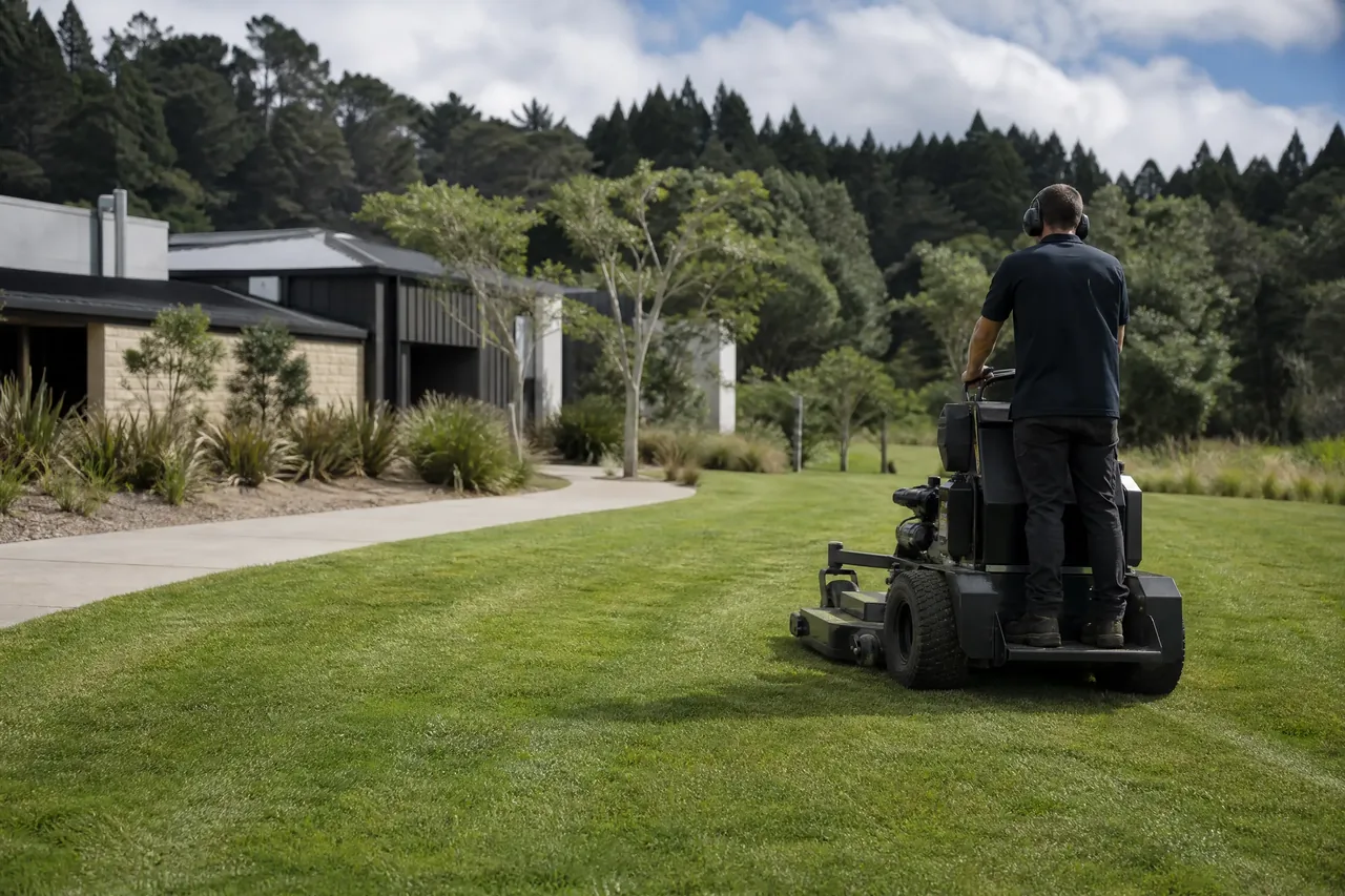 Professional mowing of well-maintained commercial grounds